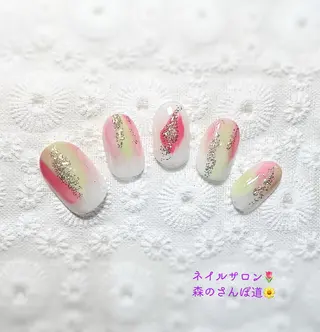 ネイル ショートネイル 森のさんぽ道のネイルデザイン
