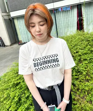 ミディアム カラー パーマ ヘアアレンジ 髪と音処　マトぺ所属・デザインカラー/ボブ ブリーチカラー/ユリのヘアスタイル