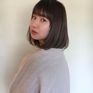 ミディアム カラー 薬院:今泉/上川美幸 ボブ/顔周りレイヤーのヘアスタイル