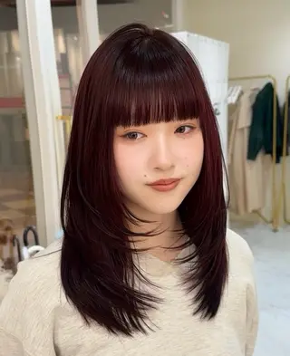 ミディアム カラー ワンホン×髪質改善 つのーか🩶‪🫧のヘアスタイル