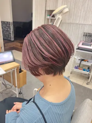 ショート カラー 太白区/白髪ぼかし ハイライト/千葉達人のヘアスタイル