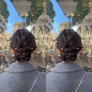 ミディアム ヘアアレンジ 💎ハイトーン/艶 カラー モエカ💎のヘアスタイル