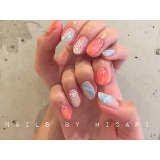 ショート カラー ネイル マツエク・マツパ illum hicariのネイルデザイン