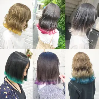 ミディアム カラー ヘアアレンジ TAKUMAブリーチ /切りっぱなし🪽のヘアスタイル