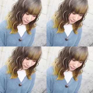 セミロング カラー ヘアアレンジ TAKUMAブリーチ /切りっぱなし🪽のヘアスタイル