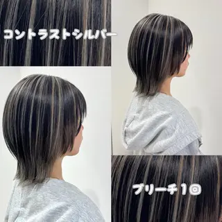 ショート カラー 雅/ダブルカラー/ 白髪ぼかしハイライトのヘアスタイル