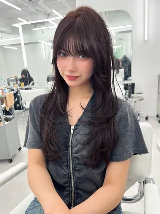 ロング カラー 透明感カラー✨🩵 韓国ヘアkanatoのヘアスタイル