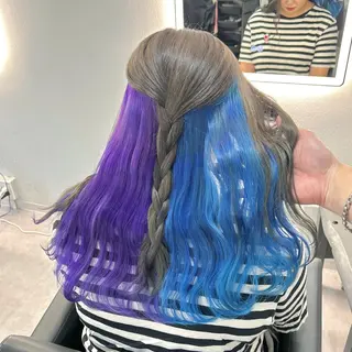 セミロング カラー ブリーチ&エクステ 🥀ケアカラー特化のヘアスタイル