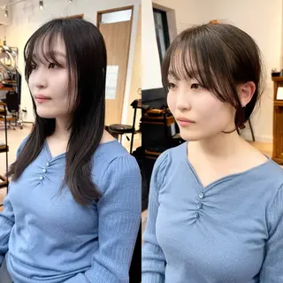 ミディアム カラー パーマ ヘアアレンジ メンズ キッズ レイヤーカット／顔周 りカット/縮毛矯正のヘアスタイル
