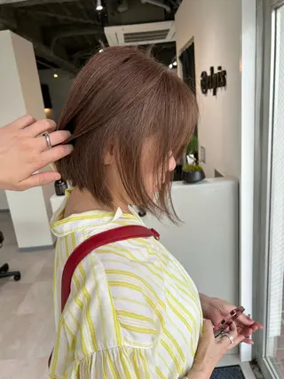 ミディアム カラー ヘアアレンジ 白髪ぼかしハイライト 柳川拓哉のヘアスタイル