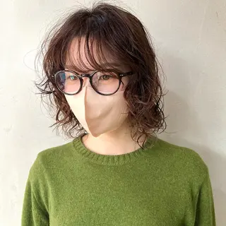 ミディアム パーマ ボブ/マンツーマン ミヒラケイタのヘアスタイル