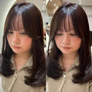 セミロング 韓国レイヤー／顔周り ／ブリーチことこのヘアスタイル