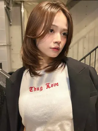 ミディアム カラー ヘアアレンジ ブリーチなし🤍透明 感カラーtakutoのヘアスタイル