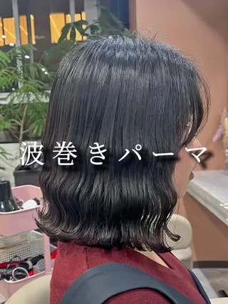 ミディアム カラー パーマ 波巻きウェーブ 韓国風パーマ 纐纈のヘアスタイル