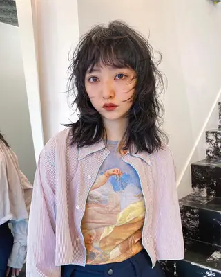 ミディアム カラー レイヤー/パーマ /ウルフ/nabeのヘアスタイル