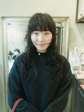 セミロング パーマ ぱる/透明感カラー パーマ/カットのヘアスタイル