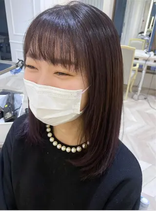 ミディアム カラー 小顔レイヤー/ ベージュ🤍Rieのヘアスタイル