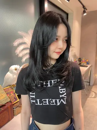 ロング カラー レイヤーカット 韓国ヘアayameのヘアスタイル