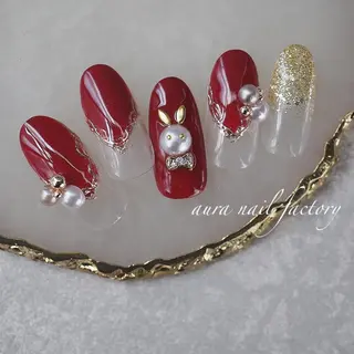 ミディアム カラー ネイル 赤羽 aura 深爪を断らない✨のネイルデザイン