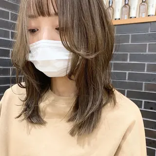 ミディアム カラー パーマ ヘアアレンジ メンズ キッズ レイヤーカット／顔周 りカット/縮毛矯正のヘアスタイル
