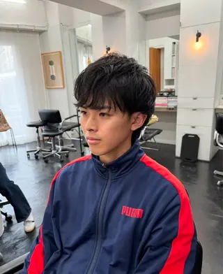 ミディアム メンズ キッズ 【ヤマザキアヤメ】 艶カラー/縮毛矯正のヘアスタイル