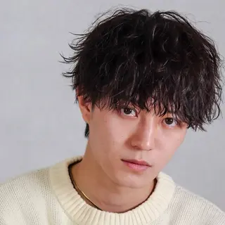 ミディアム カラー パーマ メンズ ハイトーン/メンズマ ッシュ/KYOHEIのヘアスタイル