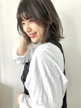 ミディアム カラー パーマ 関西センターパート メンズモデル募集のヘアスタイル