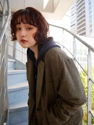 ミディアム カラー パーマ 森田遥奈/透明感カラ ー/似合わせカットのヘアスタイル