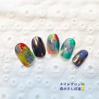 ネイル ショートネイル 森のさんぽ道のネイルデザイン