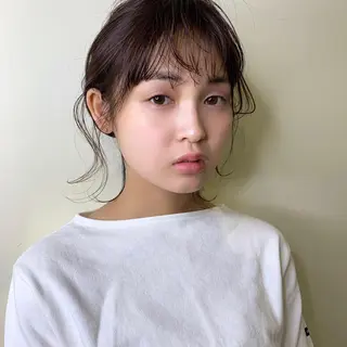 ミディアム ヘアアレンジ 薬院:今泉/上川美幸 ボブ/顔周りレイヤーのヘアスタイル