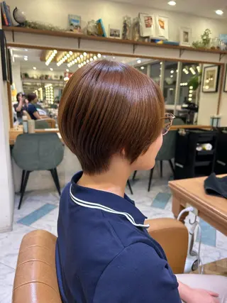 ショート オリーブカラー/みづ き/ボブパーマ🤍のヘアスタイル