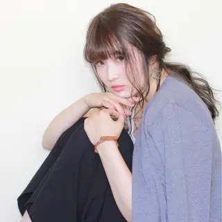 ロング カラー ヘアアレンジ 薬院:今泉/上川美幸 ボブ/顔周りレイヤーのヘアスタイル