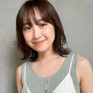 ミディアム カラー 暖色/艶髪/ボブ/ ショート/Ayaのヘアスタイル