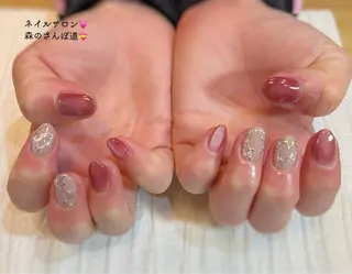 ネイル ショートネイル 森のさんぽ道のネイルデザイン
