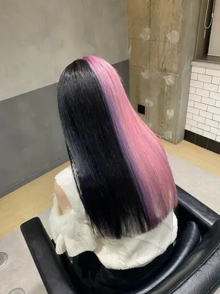 セミロング ハイトーンエフェクト ブリーチいち丸のヘアスタイル