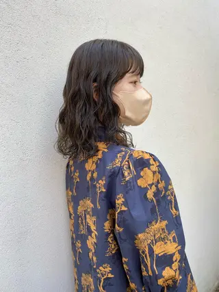 ミディアム カラー パーマ ボブ/ミニボブ 透明感カラーkadoのヘアスタイル