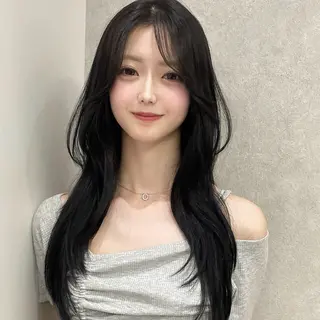ロング ハッシュカット🖤✨ 顔周り/韓国ヘアのヘアスタイル