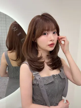 ミディアム カラー 韓国ヘア/レイヤー カット SAKURAのヘアスタイル