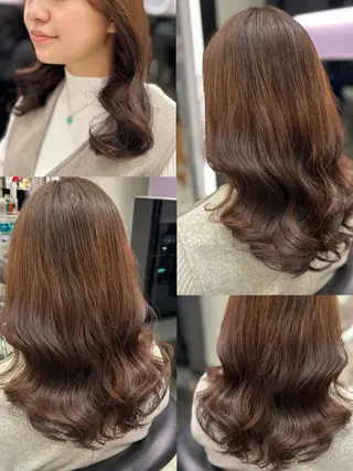 ミディアム パーマ 韓国っぽ透け感カラー マンツーマン🫧なおのヘアスタイル