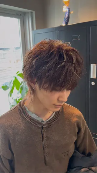 ミディアム カラー メンズ パーマ指名No.1✨ /大宮/海志のヘアスタイル