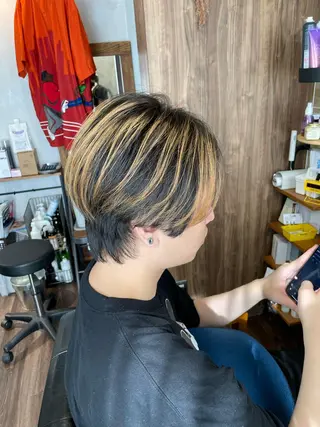 カラー メンズ Lull1人美容室 バレイヤージュのヘアスタイル