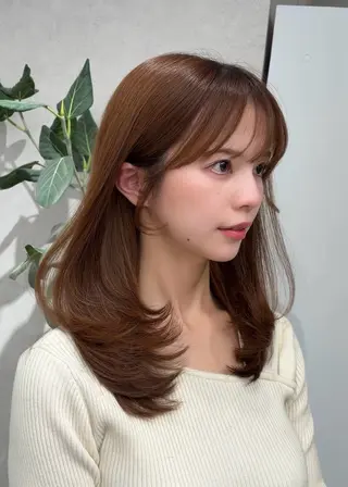セミロング カラー 結べるレイヤーカット /カラー/あさかのヘアスタイル