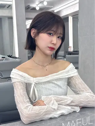 ミディアム レイヤーボブ/名駅/ くびれボブ/縮毛矯正のヘアスタイル