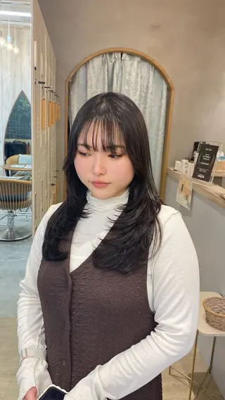 ロング カラー レイヤーボブ縮毛矯正 韓国RINAのヘアスタイル