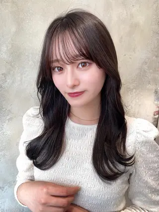 セミロング カラー 顔周り/くびれヘア 韓国ヘア💕風間るなのヘアスタイル