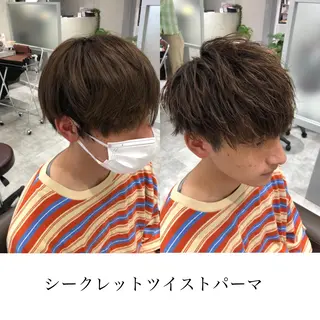 ショート カラー パーマ メンズ 関西センターパート メンズモデル募集のヘアスタイル
