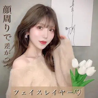 セミロング カラー 透明感カラー×小 顔レイヤー♡ヒデさんのヘアスタイル