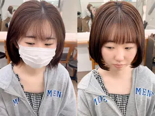 ミディアム カラー パーマ ヘアアレンジ メンズ キッズ ネイル マツエク・マツパ アイブロウ レイヤーカット／顔周 りカット/縮毛矯正のヘアスタイル