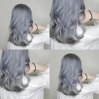 セミロング ツヤ髪✨縮毛矯正 ハイトーンカラーのヘアスタイル