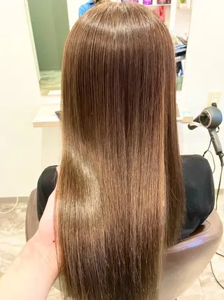 セミロング カラー パーマ ブリーチ&ストレート 長谷川勇人のヘアスタイル